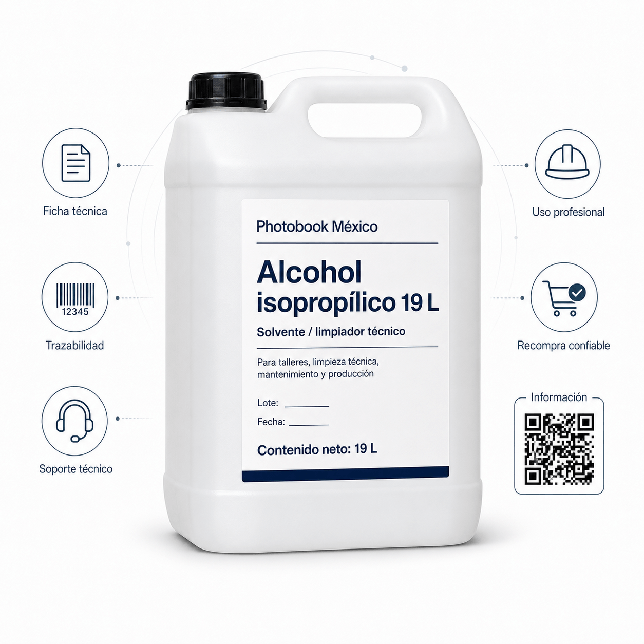 Garrafa industrial de alcohol isopropílico 19 L para talleres