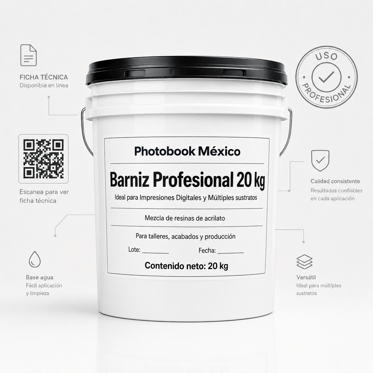 Barniz Profesional 20 kg Photobook México | Mezcla de Resinas de Acrilato para Talleres y Acabados